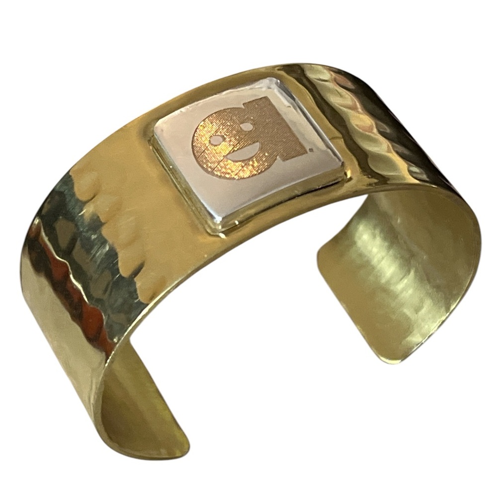 Rustic Cuff Square Cuff - Gold Cuff With Silver S… - image 1